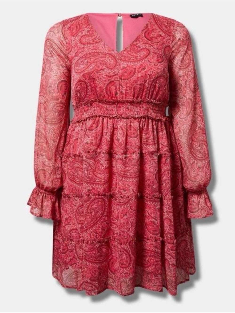 Torrid Ruffled Waist Pink Paisley Long-Sleeve Dress - Size 1X - NWT!